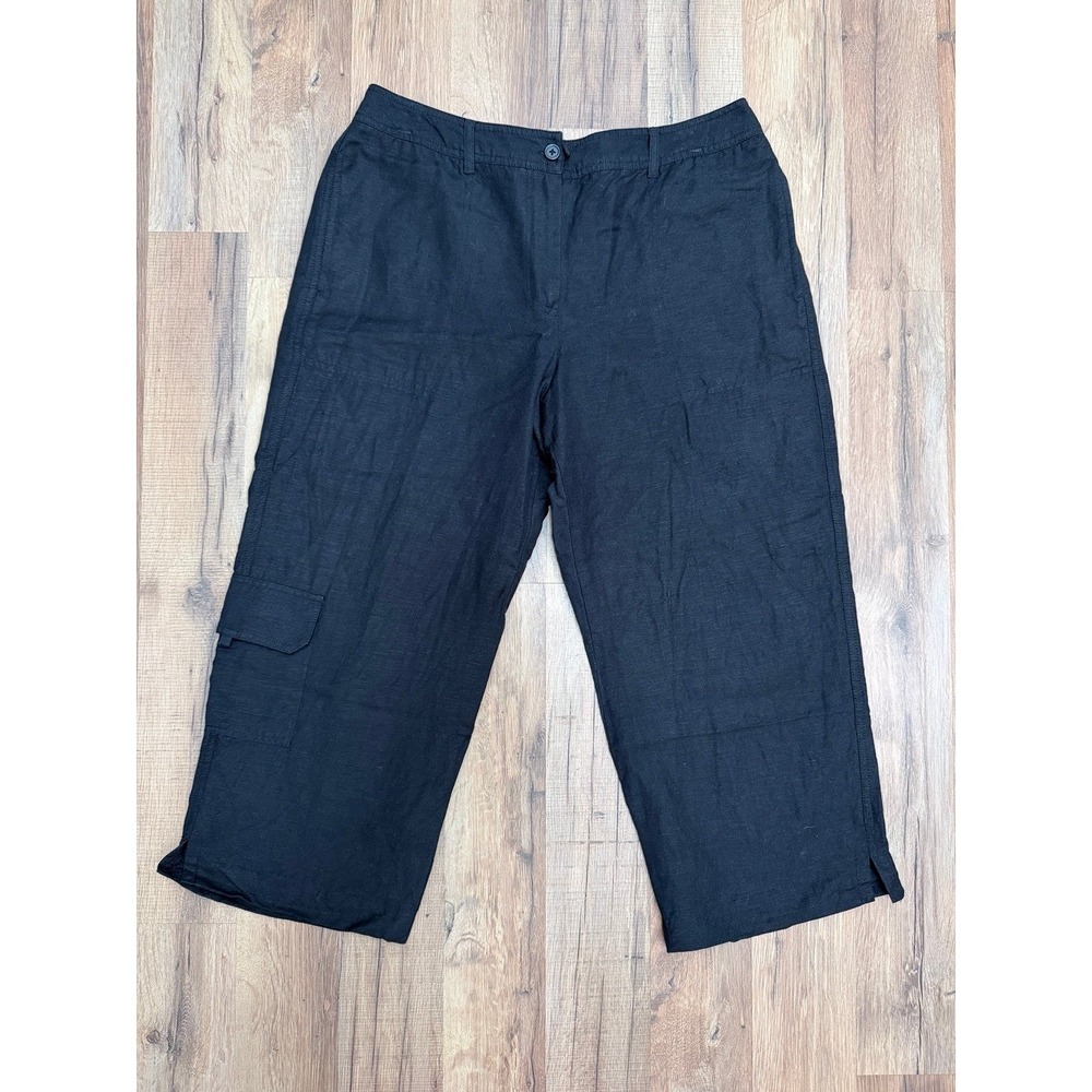 Larry Levine Petite Black Linen Blend Cargo Pants Size 10P